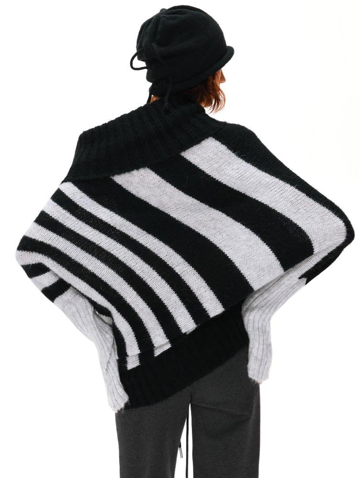 kvkv Soft Mohair Blend Vintage One Shoulder Batwing Long Sleeve Women Striped Sweater
