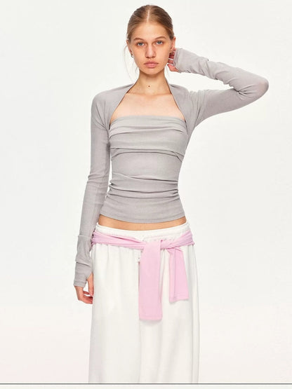 kvkv Soft Pleated Square Neck Slim Fit Long Sleeve Yoga Active Cotton T-Shirt