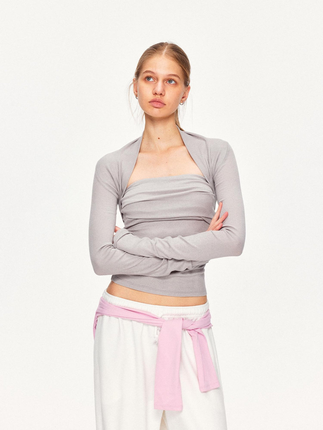 kvkv Soft Pleated Square Neck Slim Fit Long Sleeve Yoga Active Cotton T-Shirt