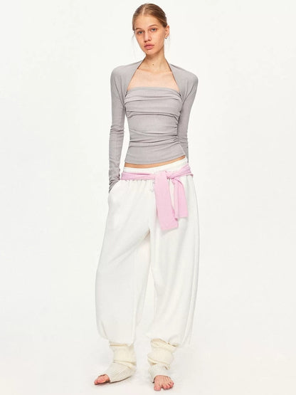 kvkv Soft Pleated Square Neck Slim Fit Long Sleeve Yoga Active Cotton T-Shirt
