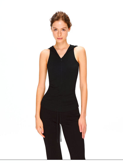 kvkv Soft Touch Hooded Racerback Waist Cinch Zipper Women&