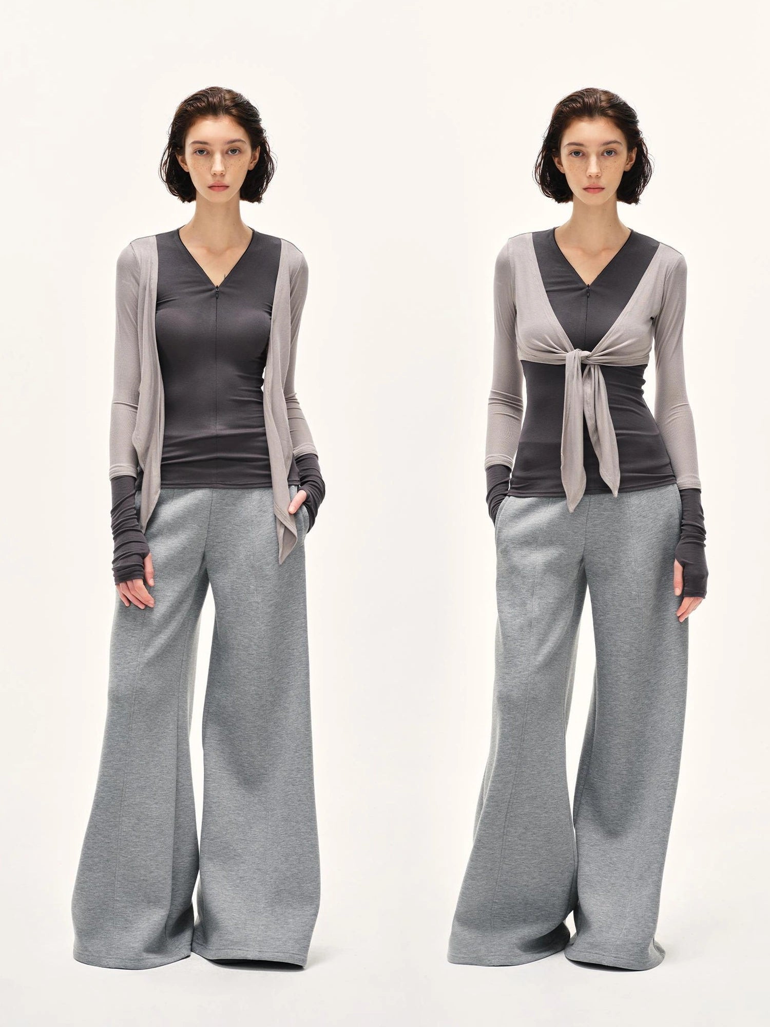 kvkv Soft Touch Modal Bow Tie Yoga Zip Top