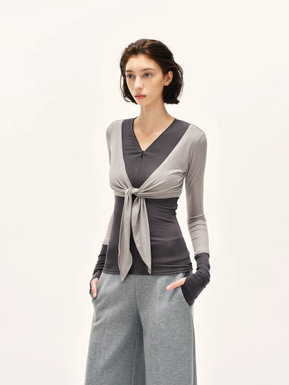 kvkv Soft Touch Modal Bow Tie Yoga Zip Top