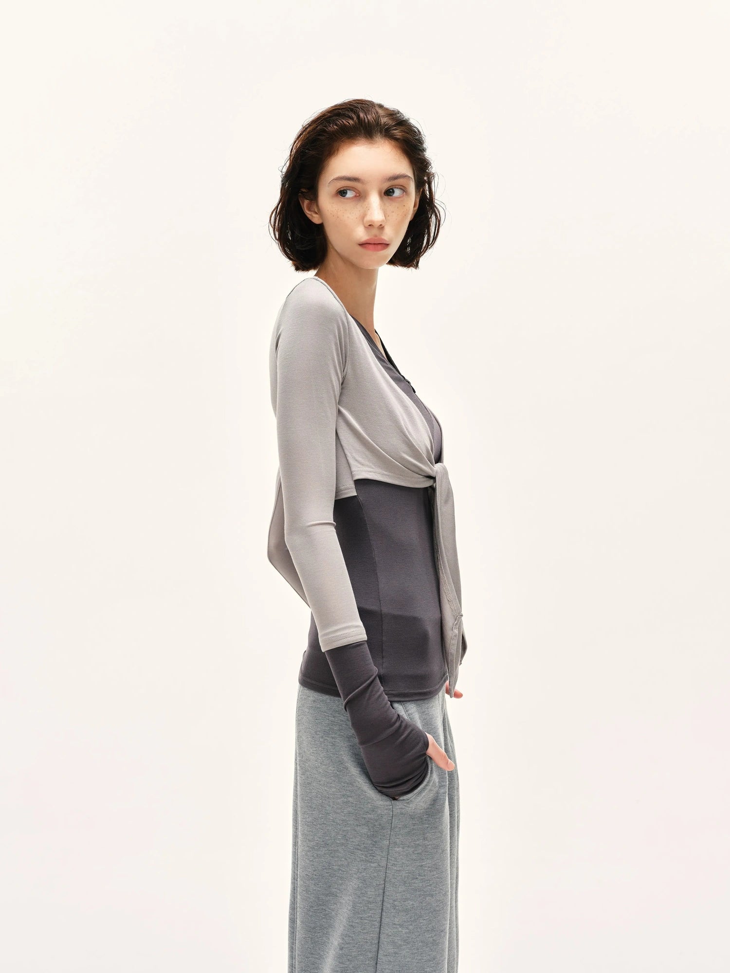 kvkv Soft Touch Modal Bow Tie Yoga Zip Top