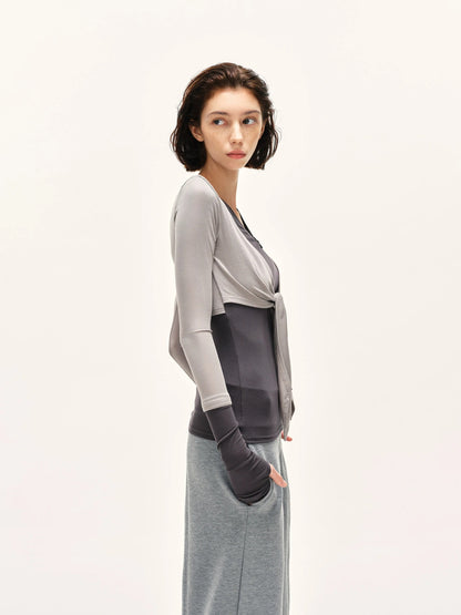 kvkv Soft Touch Modal Bow Tie Yoga Zip Top
