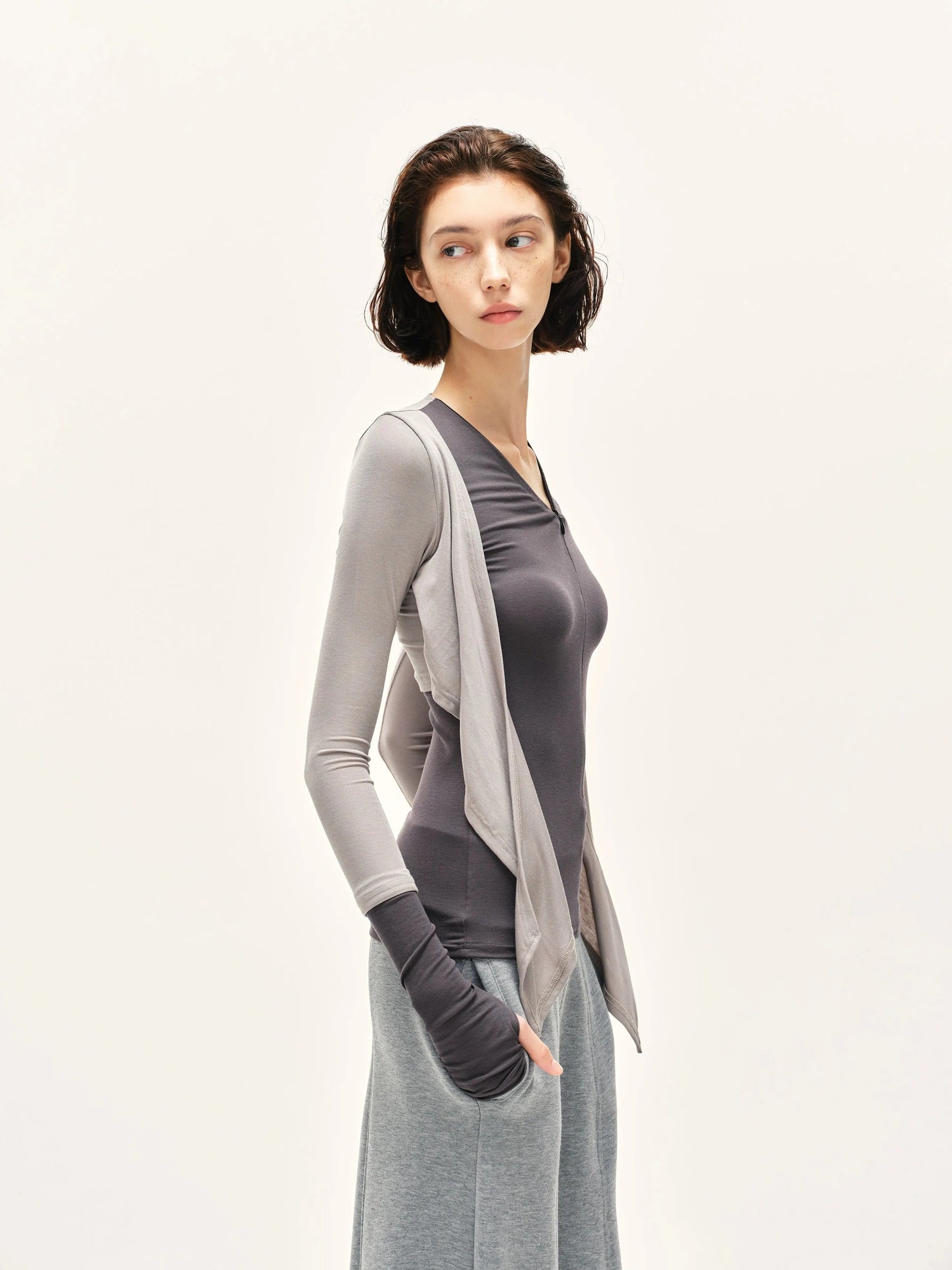 kvkv Soft Touch Modal Bow Tie Yoga Zip Top