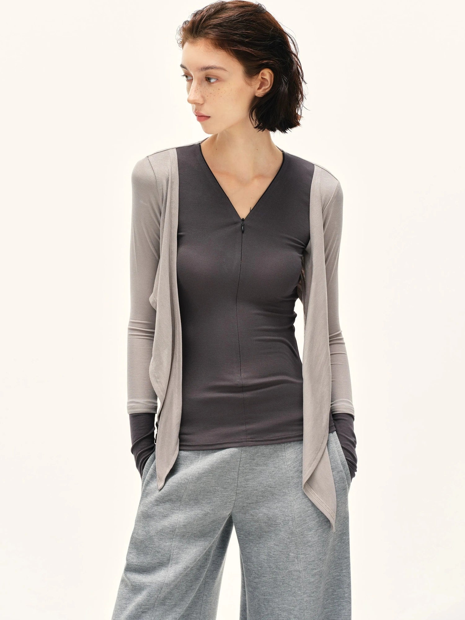 kvkv Soft Touch Modal Bow Tie Yoga Zip Top