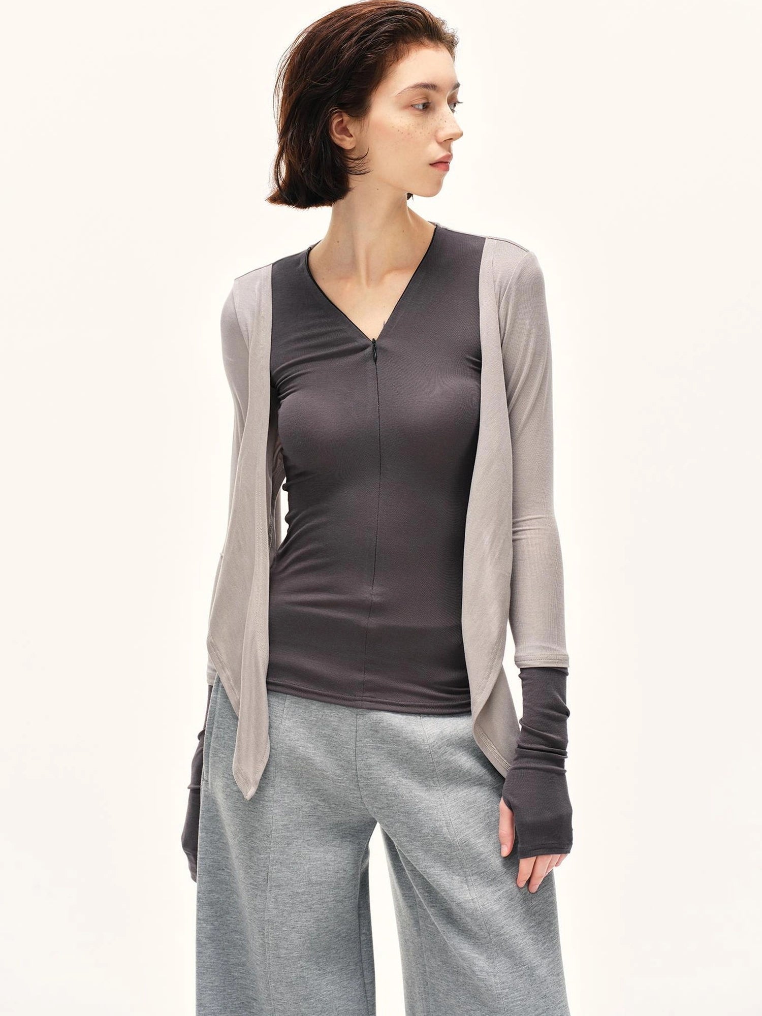 kvkv Soft Touch Modal Bow Tie Yoga Zip Top