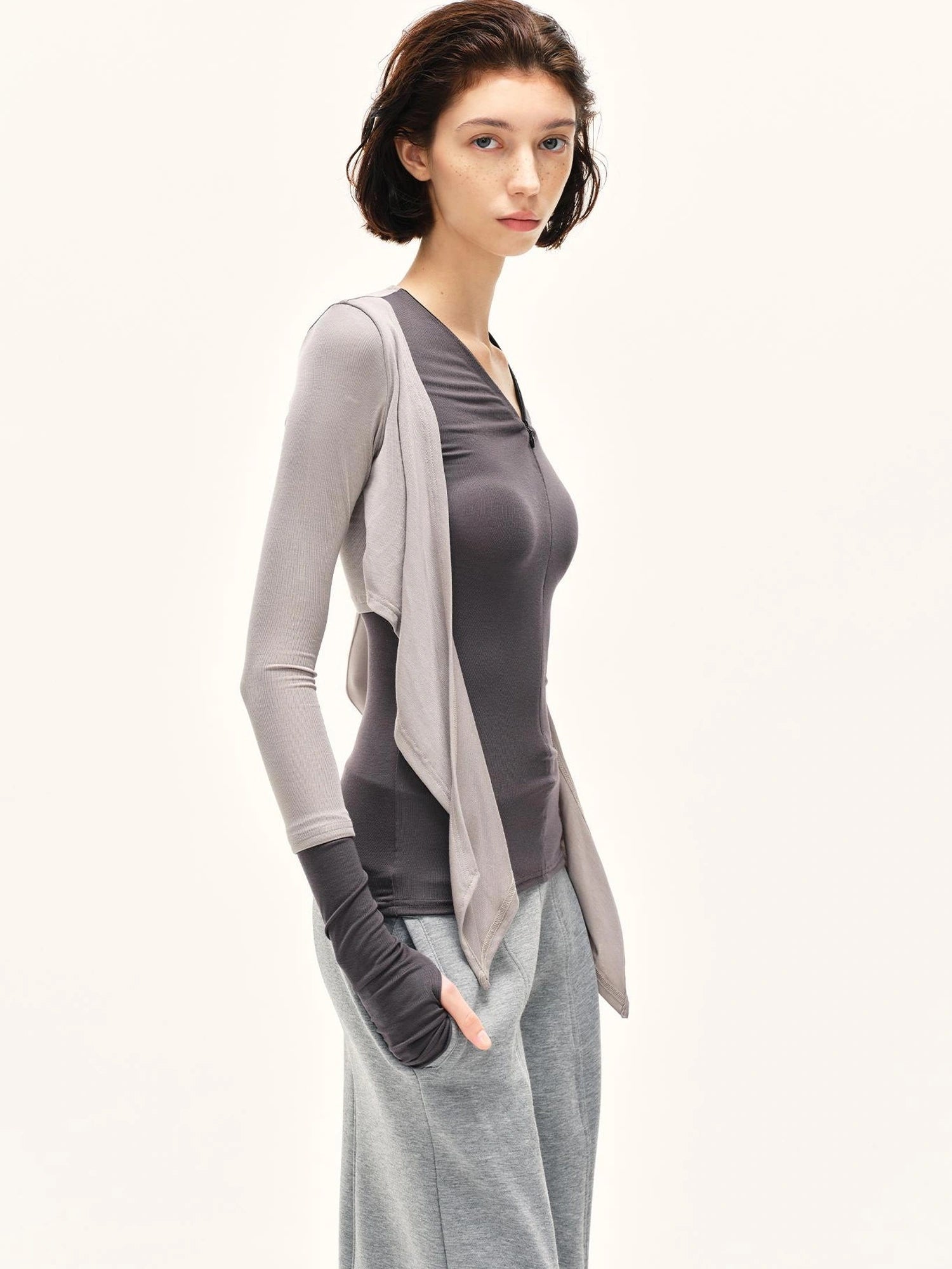 kvkv Soft Touch Modal Bow Tie Yoga Zip Top