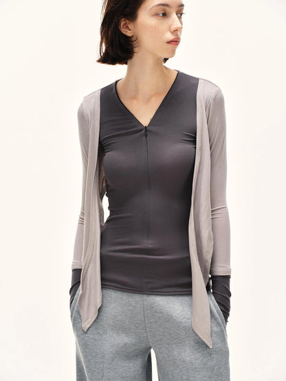 kvkv Soft Touch Modal Bow Tie Yoga Zip Top