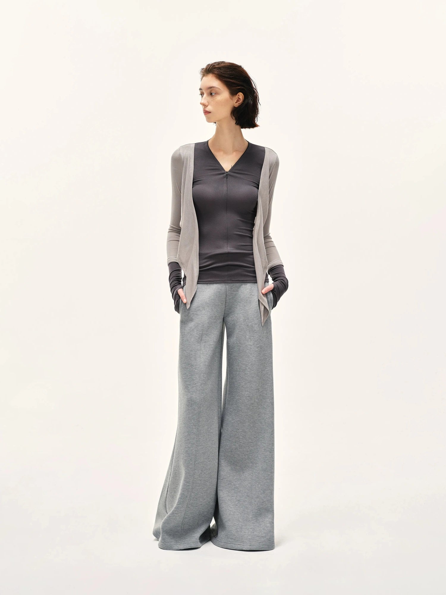 kvkv Soft Touch Modal Bow Tie Yoga Zip Top