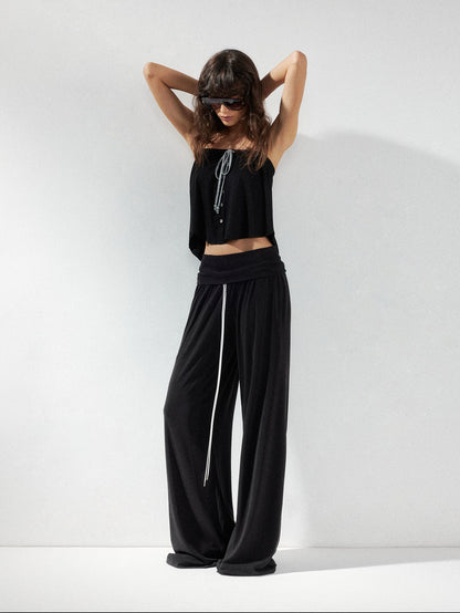 kvkv Solid Two Way Drawstring Cropped Loose Women&