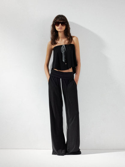 kvkv Solid Two Way Drawstring Cropped Loose Women&