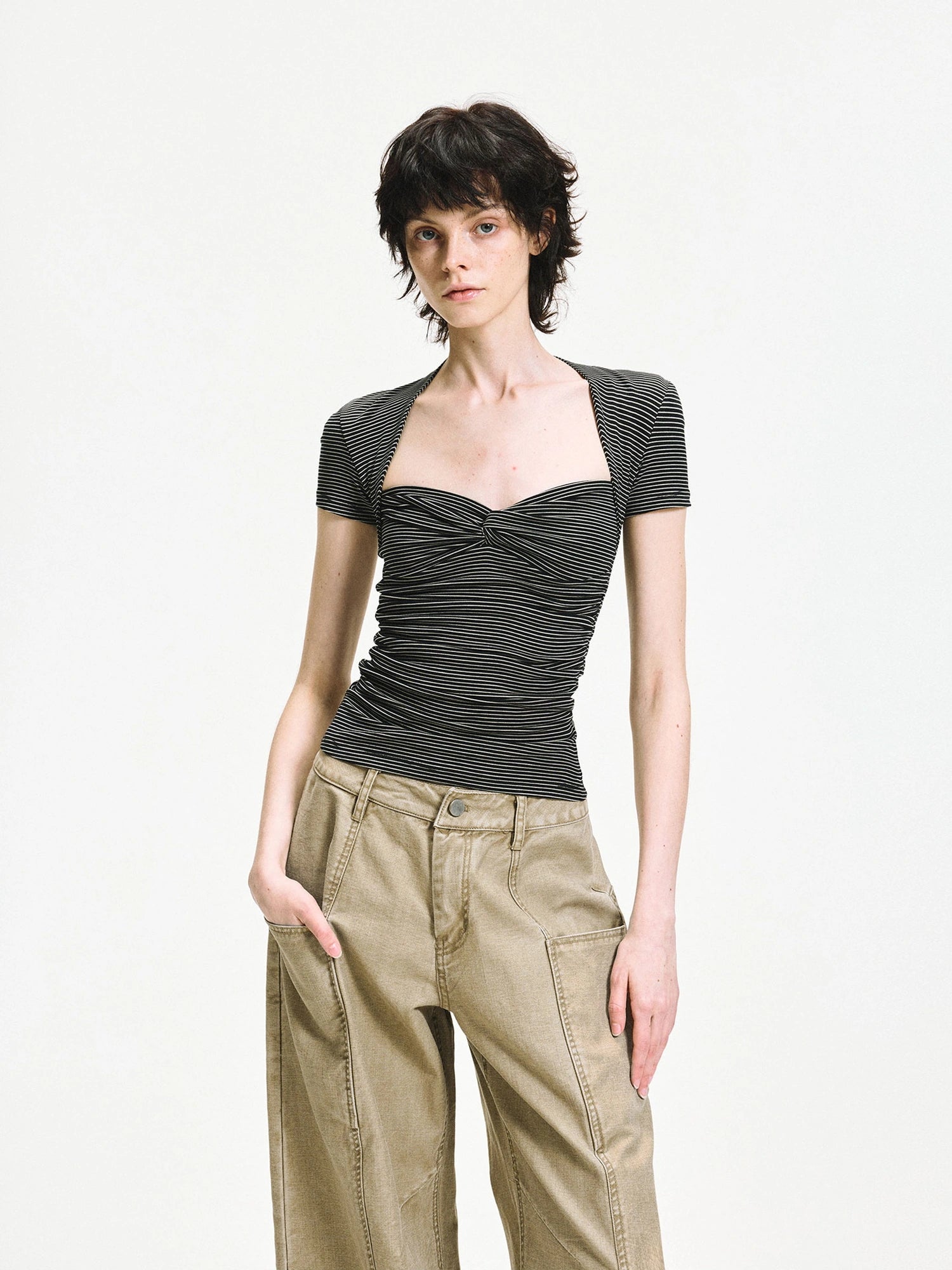 kvkv Square Neck Knitted Fitted Tee