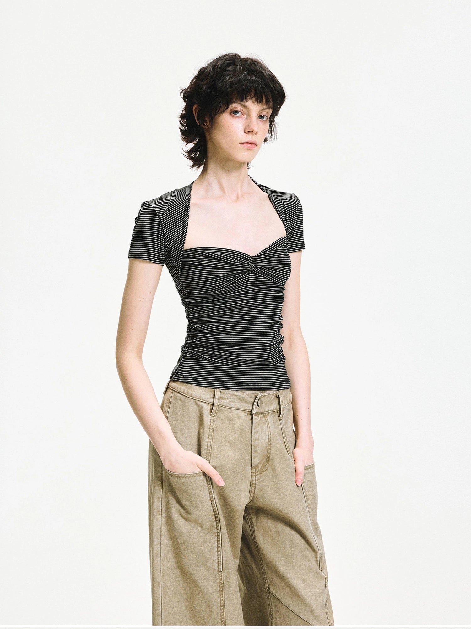 kvkv Square Neck Knitted Fitted Tee