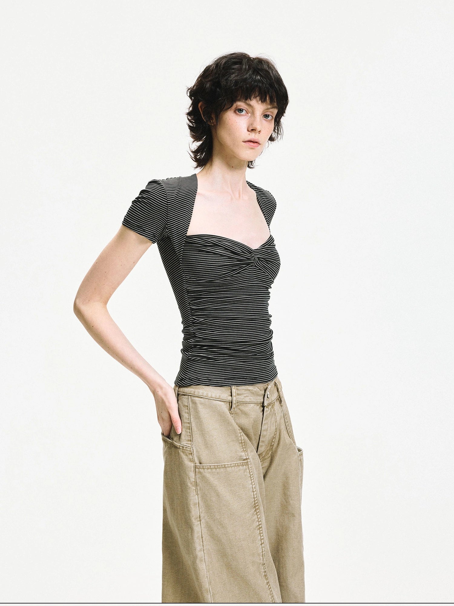 kvkv Square Neck Knitted Fitted Tee