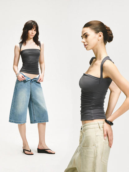 KVKV Yoga Clothing Brand - Square Neck Pleated Tank Top