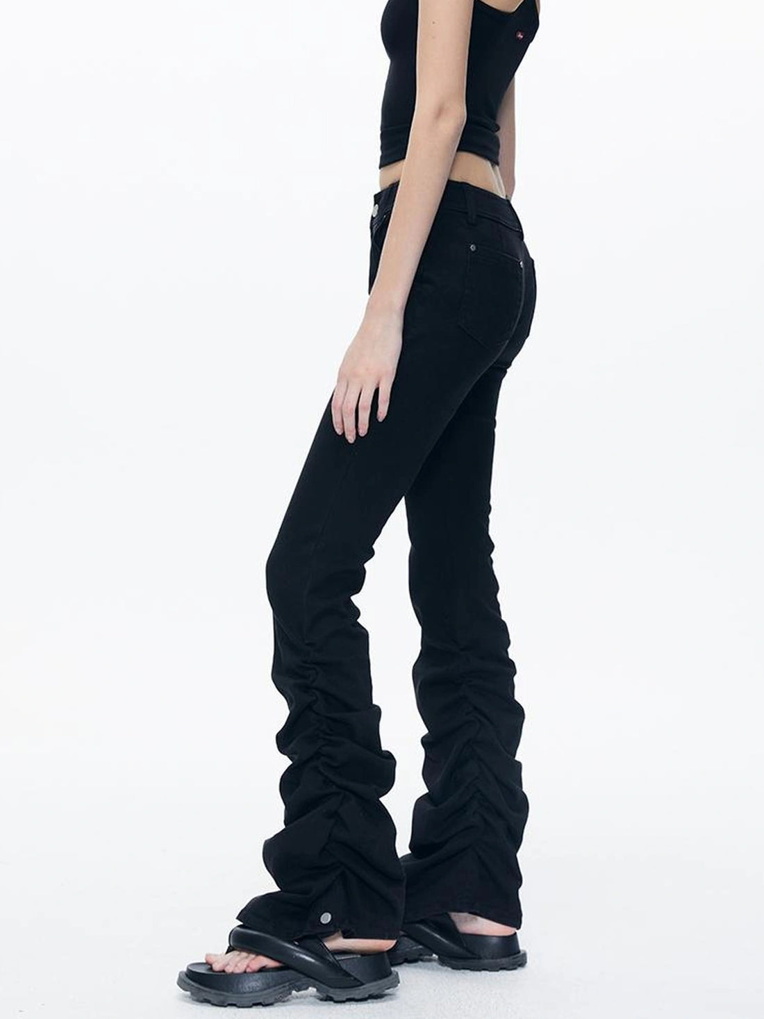 kvkv Stretch Black Flared Ruffle Hem Jeans