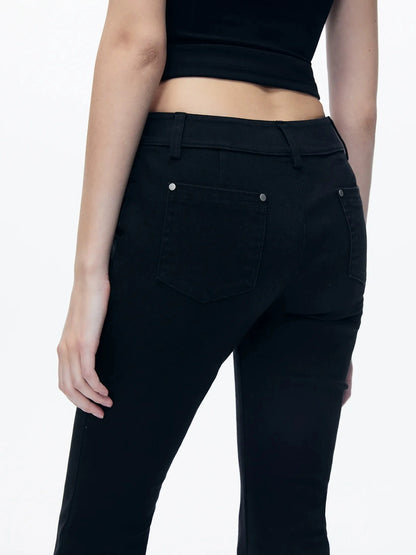 kvkv Stretch Black Flared Ruffle Hem Jeans