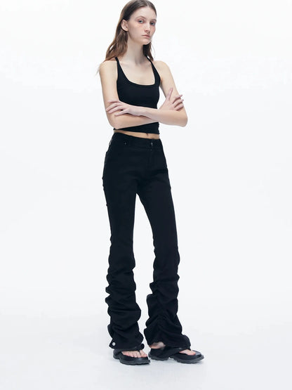 kvkv Stretch Black Flared Ruffle Hem Jeans