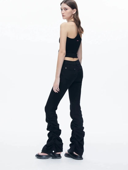 kvkv Stretch Black Flared Ruffle Hem Jeans