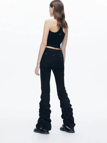 kvkv Stretch Black Flared Ruffle Hem Jeans