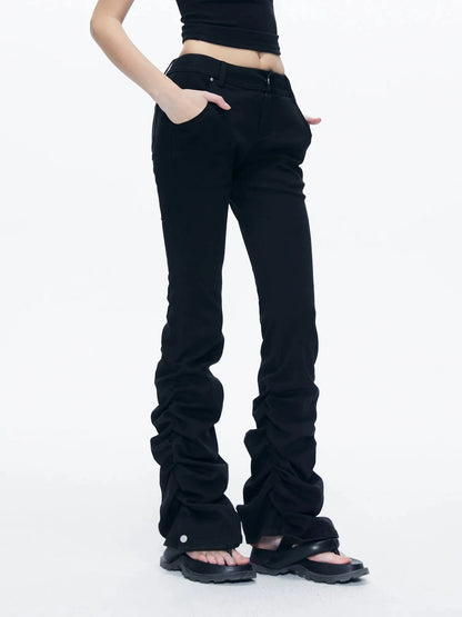 kvkv Stretch Black Flared Ruffle Hem Jeans