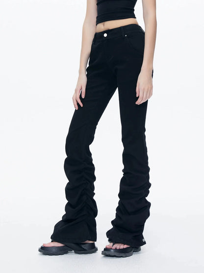 kvkv Stretch Black Flared Ruffle Hem Jeans