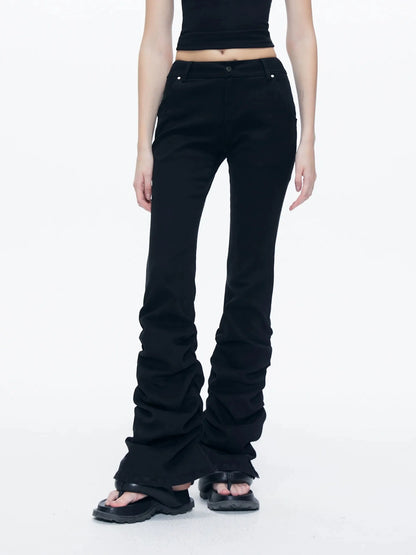 kvkv Stretch Black Flared Ruffle Hem Jeans