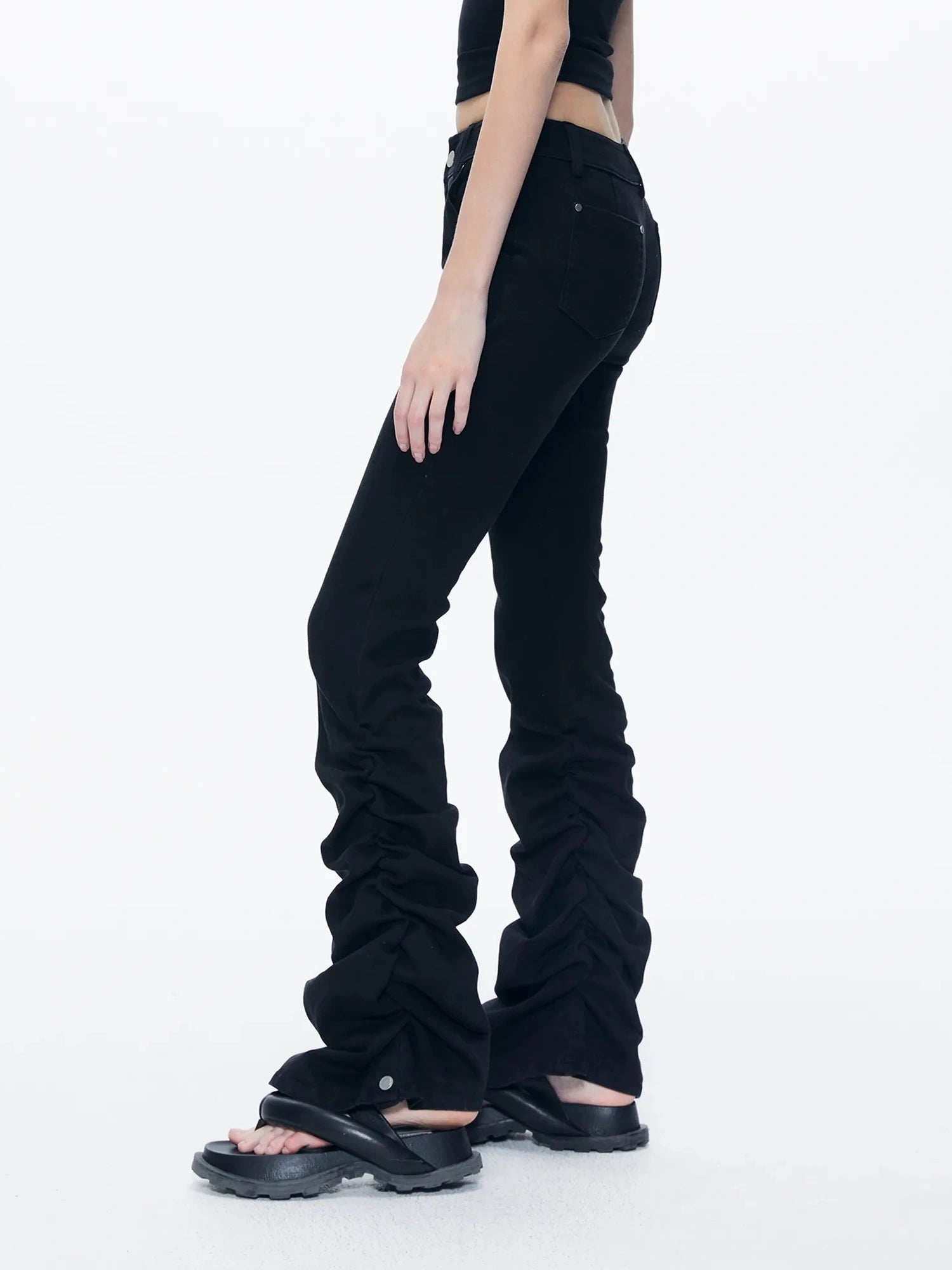 kvkv Stretch Black Flared Ruffle Hem Jeans