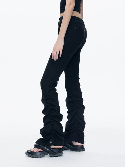kvkv Stretch Black Flared Ruffle Hem Jeans