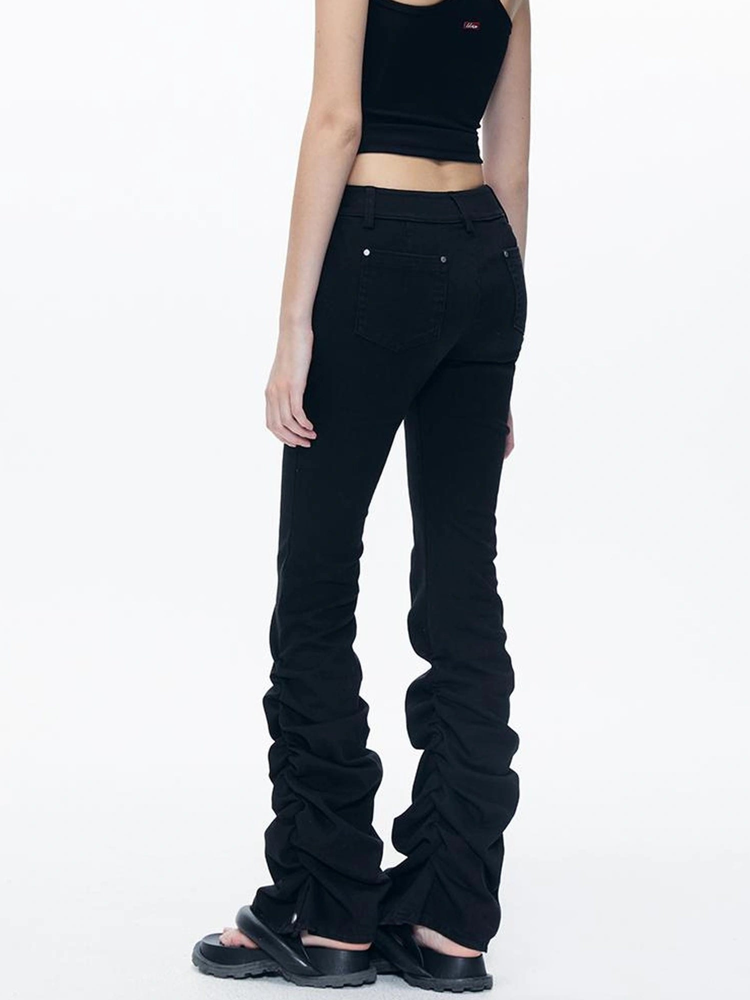 kvkv Stretch Black Flared Ruffle Hem Jeans