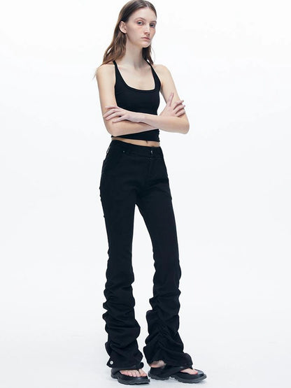 kvkv Stretch Black Flared Ruffle Hem Jeans