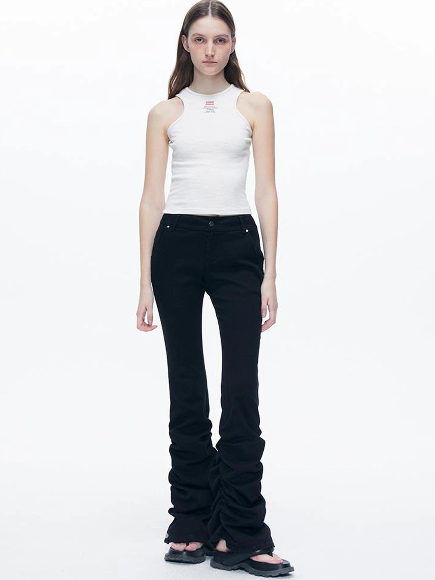 kvkv Stretch Black Flared Ruffle Hem Jeans