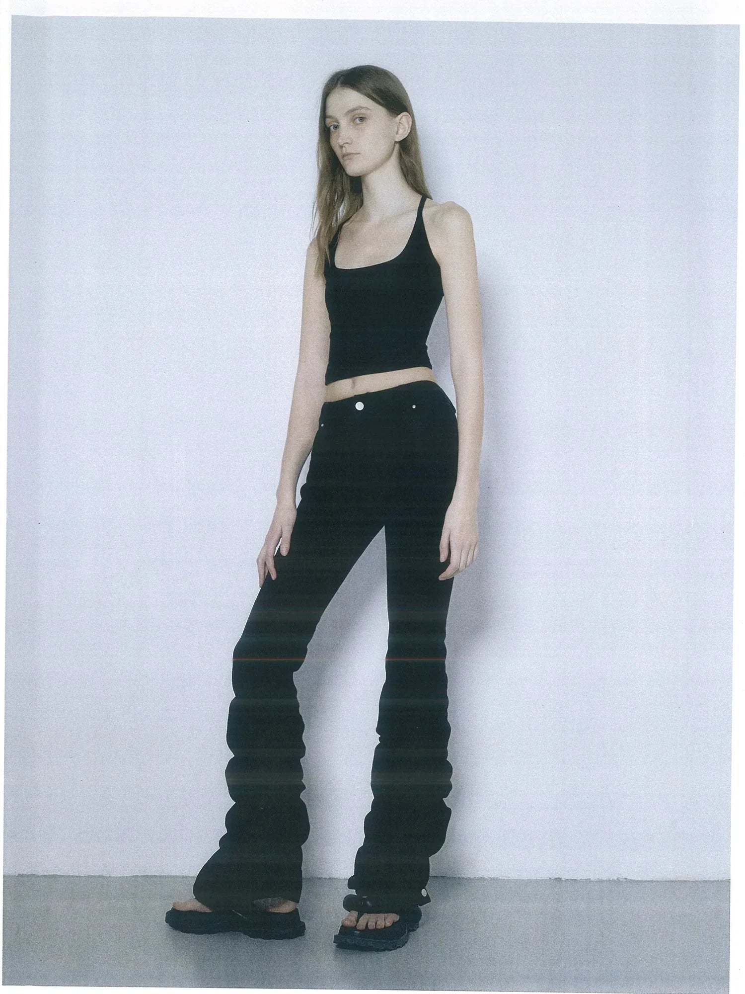 kvkv Stretch Black Flared Ruffle Hem Jeans