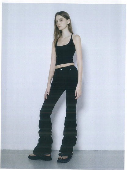 kvkv Stretch Black Flared Ruffle Hem Jeans