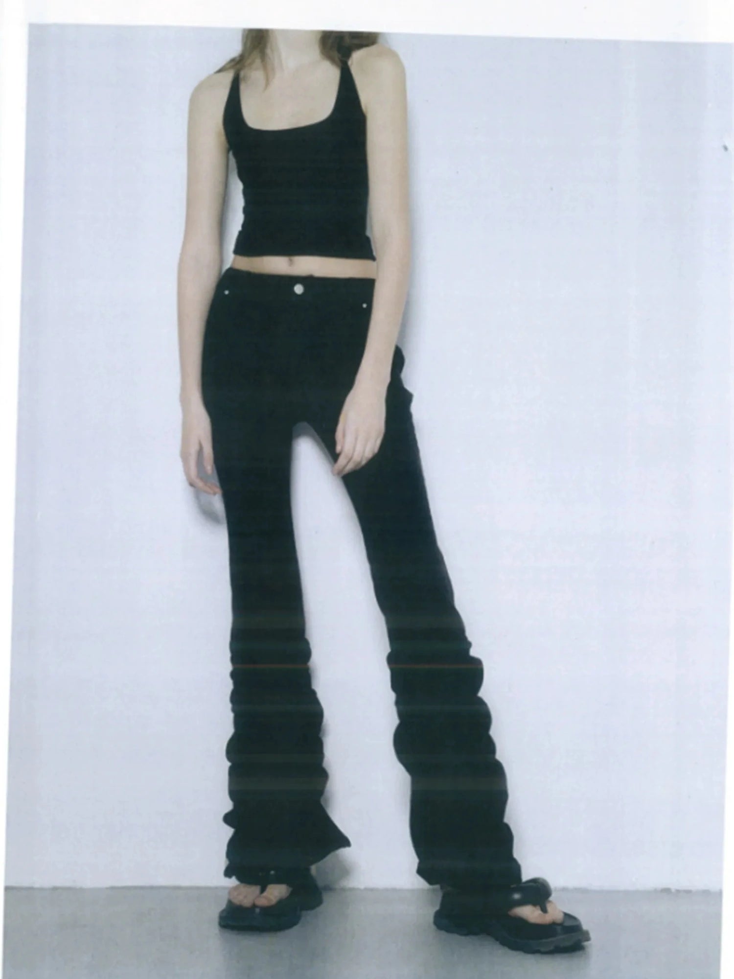 kvkv Stretch Black Flared Ruffle Hem Jeans
