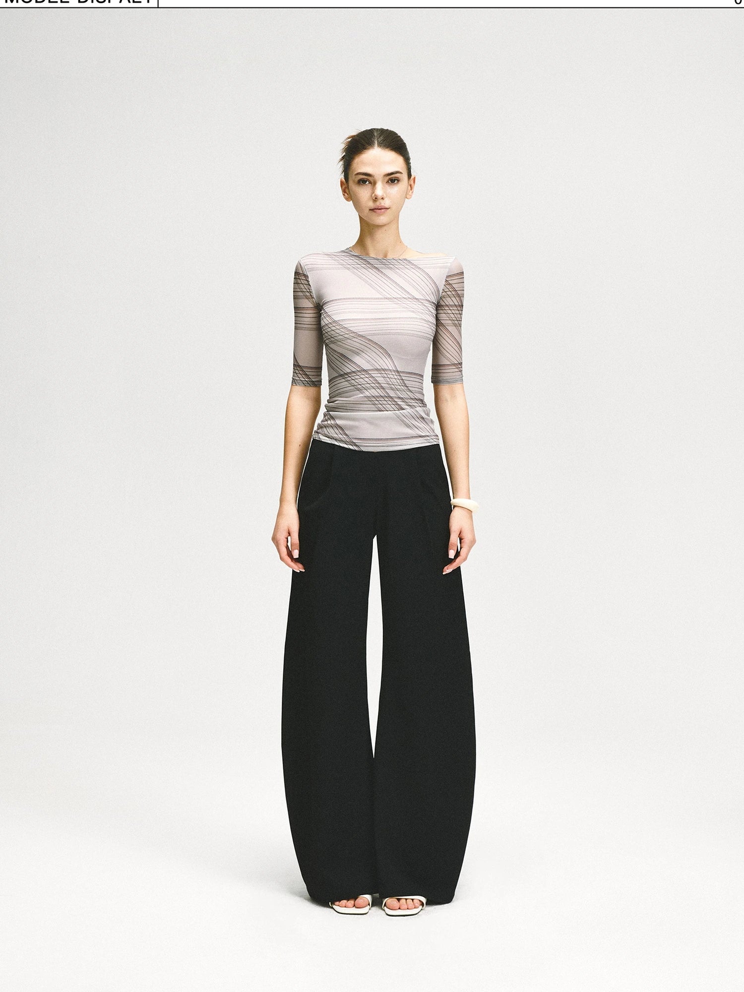 kvkv Stretch Checkered Mesh Slim Fit Mid Sleeve Top