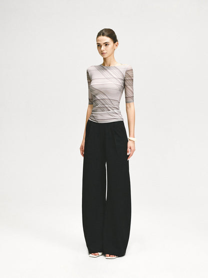 kvkv Stretch Checkered Mesh Slim Fit Mid Sleeve Top