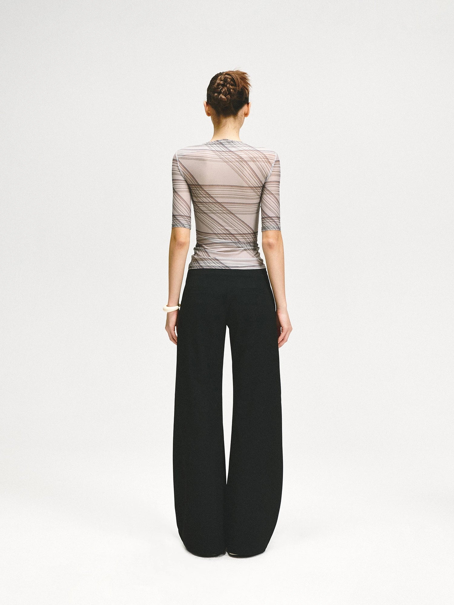 kvkv Stretch Checkered Mesh Slim Fit Mid Sleeve Top