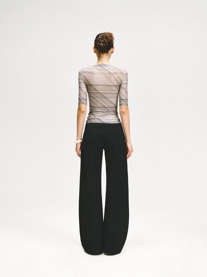 kvkv Stretch Checkered Mesh Slim Fit Mid Sleeve Top