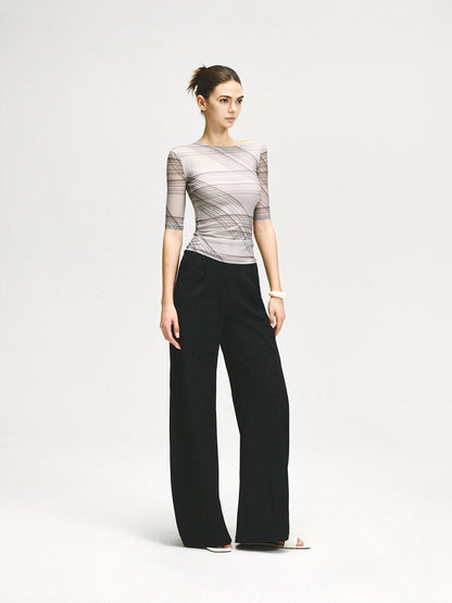 kvkv Stretch Checkered Mesh Slim Fit Mid Sleeve Top
