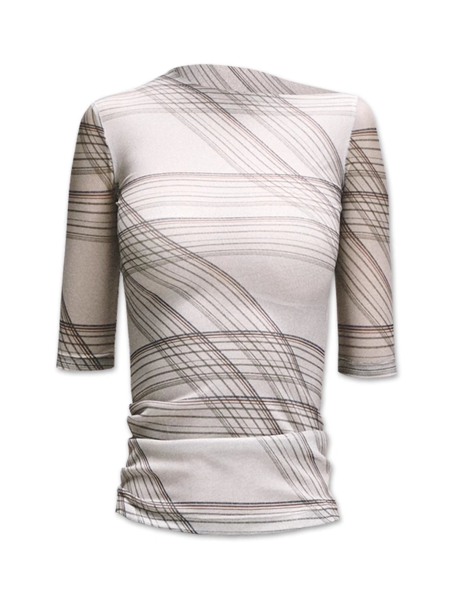 kvkv_Stretch_Checkered_Mesh_Slim_Fit_Mid_Sleeve_Top_MISSTT