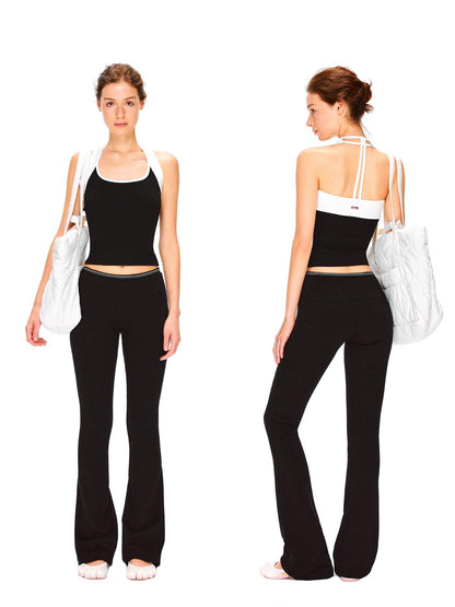 kvkv Stretch Cotton Blend Slim U Neck Cropped Womens Minimalist Black Tank Tops