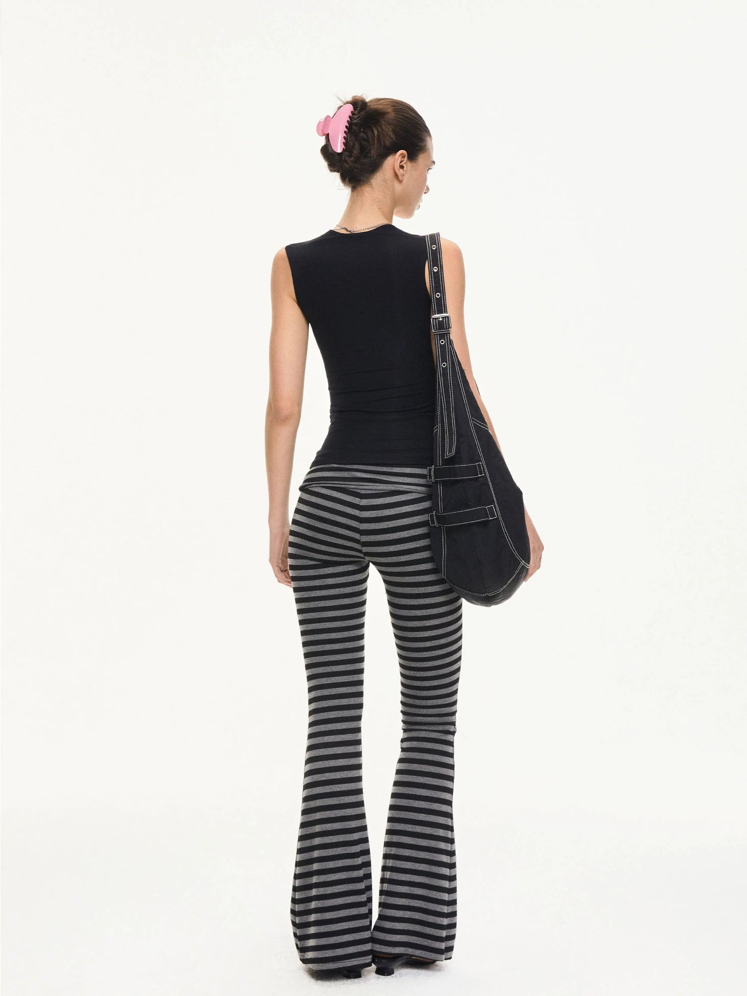 kvkv Stretch Flared Yoga Pants With Gray Stripe