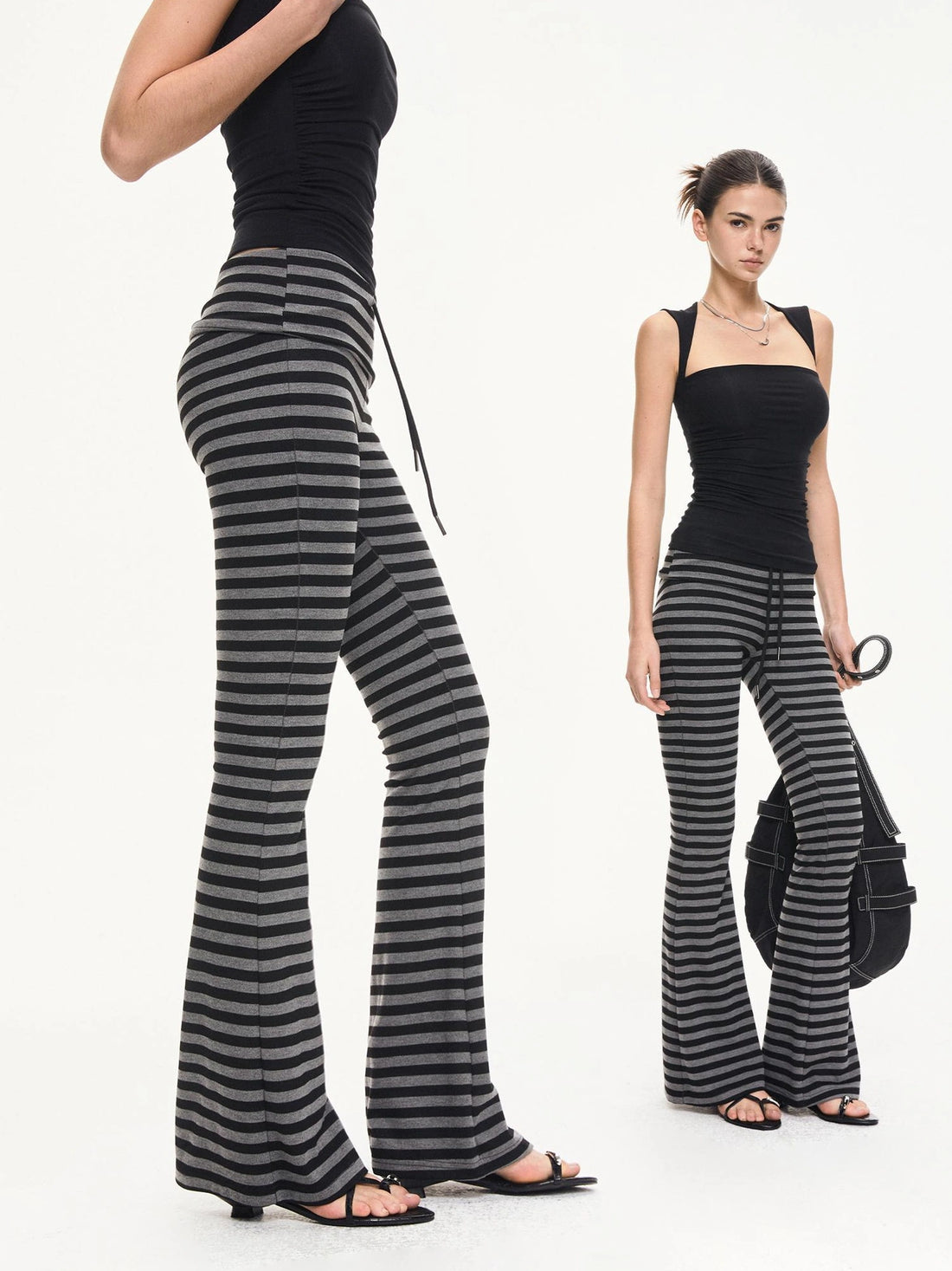 kvkv Stretch Flared Yoga Pants With Gray Stripe