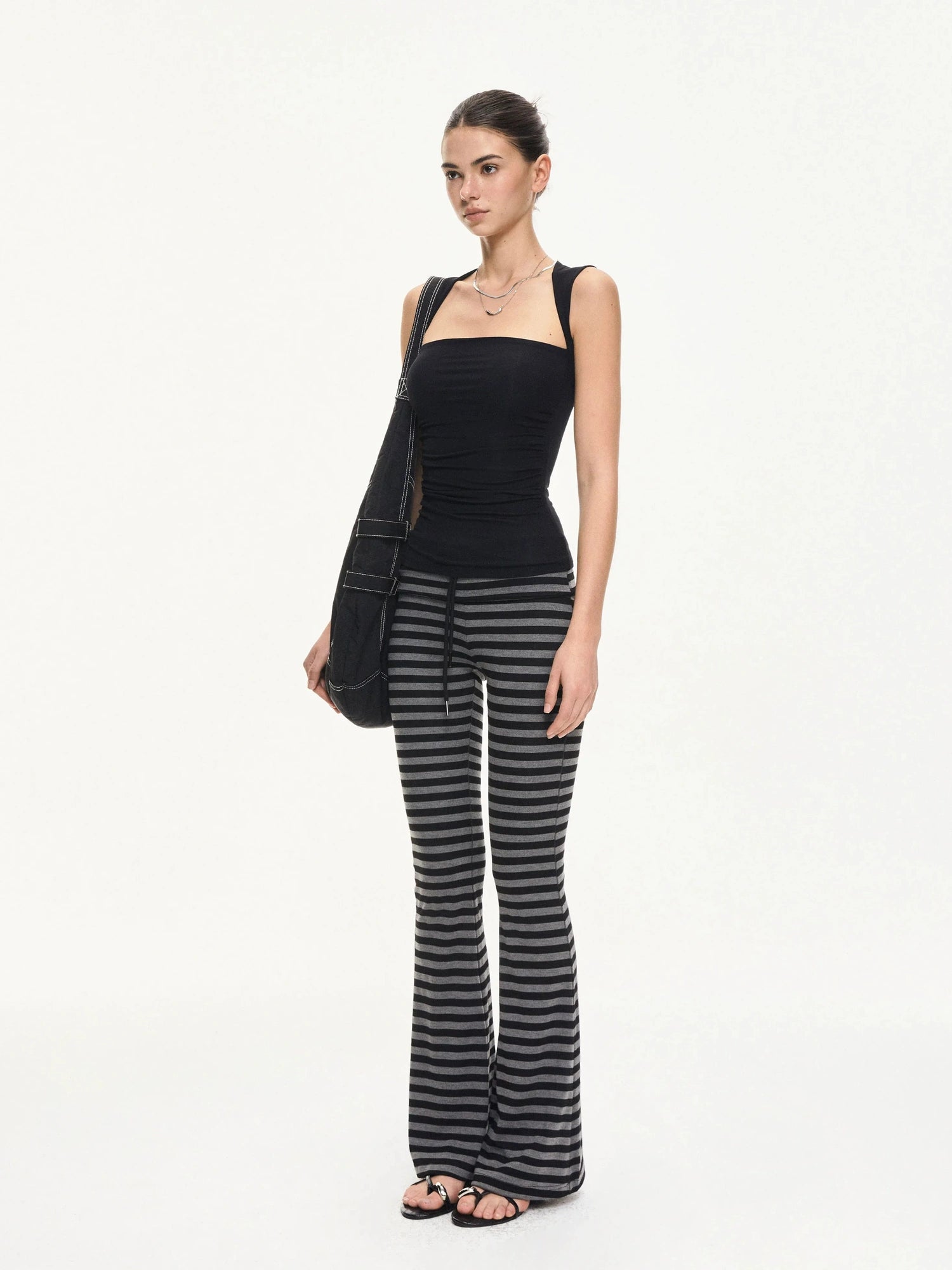 kvkv Stretch Flared Yoga Pants With Gray Stripe