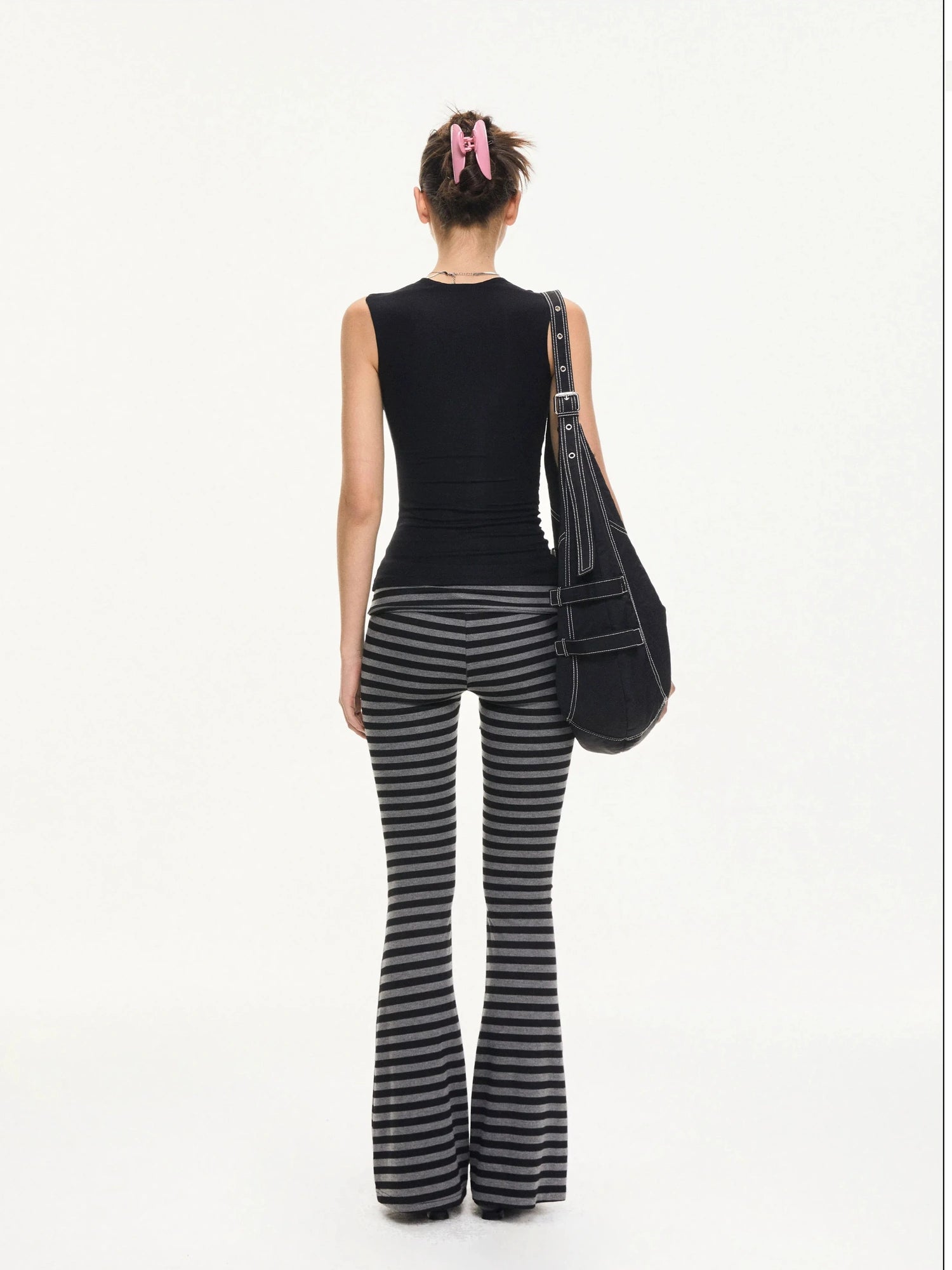 kvkv Stretch Flared Yoga Pants With Gray Stripe