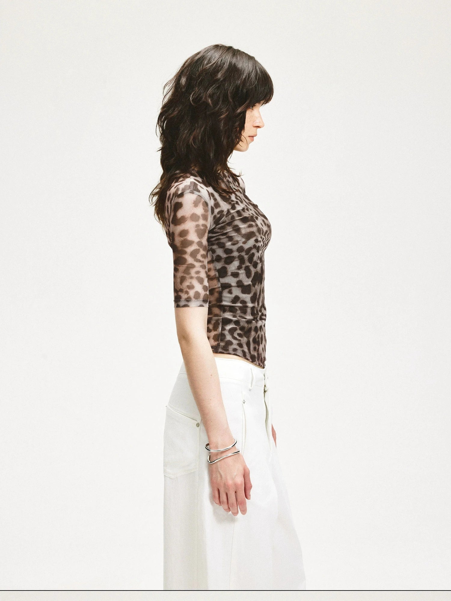 KVKV Yoga Clothing Brand - Stretch Leopard Mesh Slim Fit Mid Sleeve Top