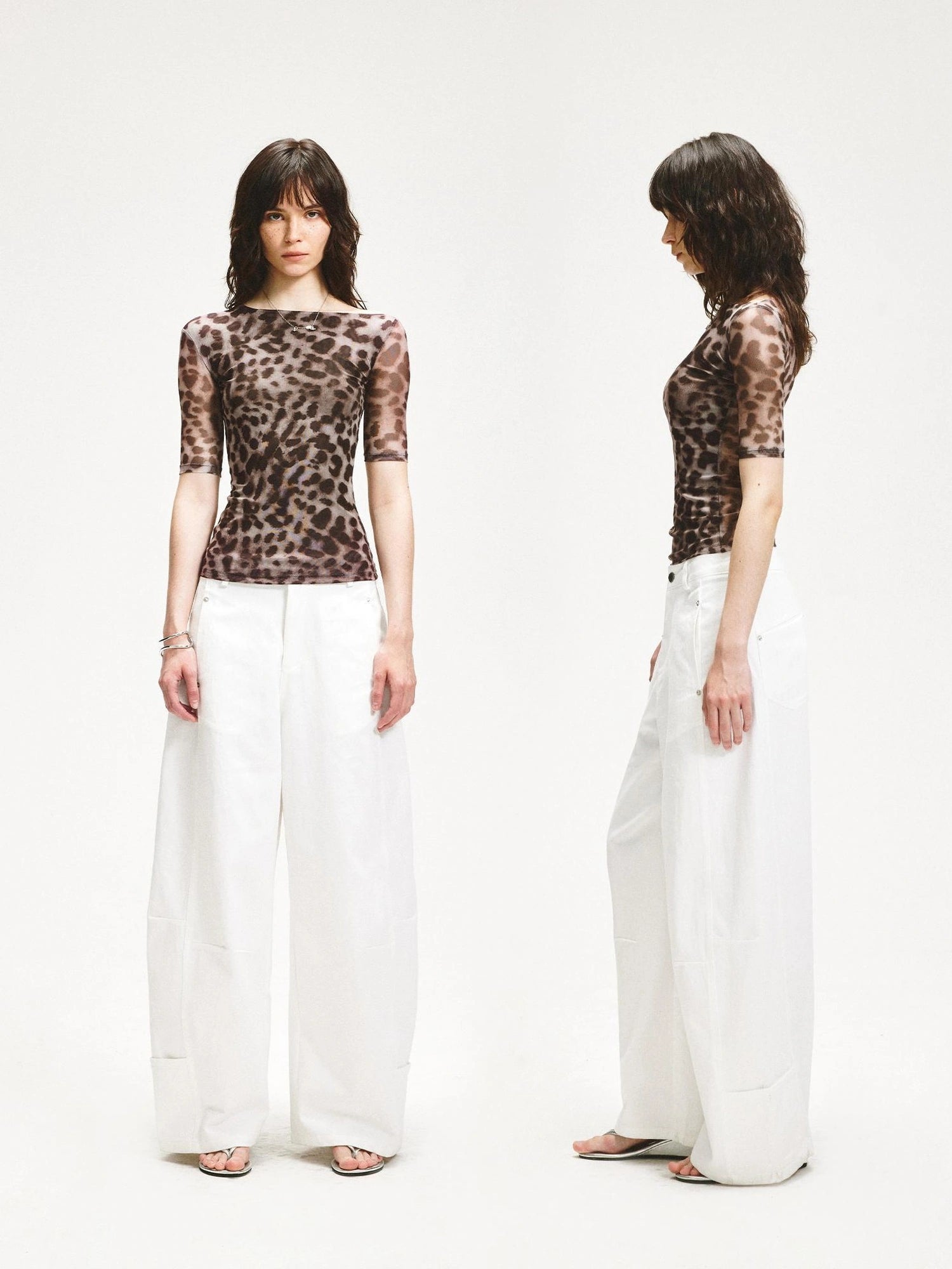 KVKV Yoga Clothing Brand - Stretch Leopard Mesh Slim Fit Mid Sleeve Top